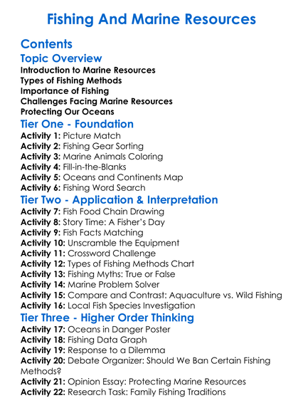 Fishing And Marine Resources Worksheet Activity Booklet