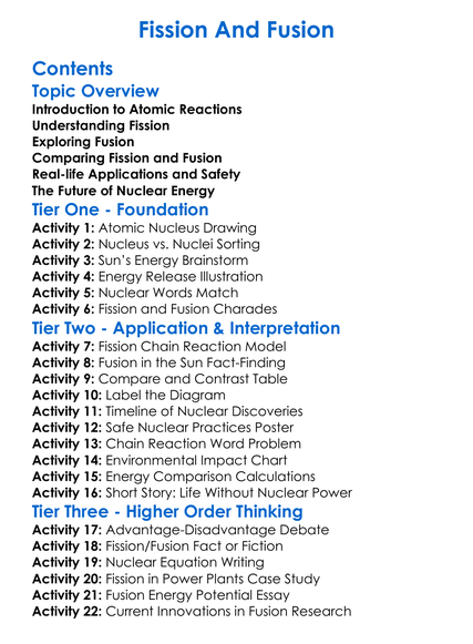 Fission And Fusion Worksheet Activity Booklet
