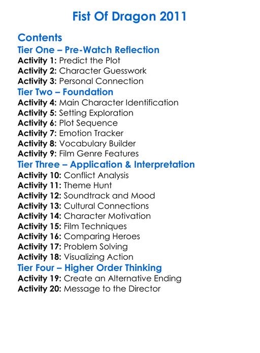 Fist Of Dragon 2011 Worksheet Activity Booklet