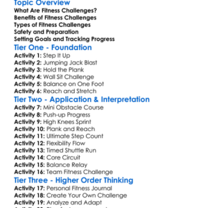 Fitness Challenges Worksheet Activity Booklet