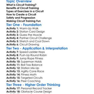 Fitness Circuit Training Worksheet Activity Booklet