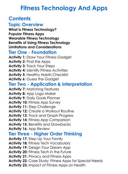 Fitness Technology And Apps Worksheet Activity Booklet