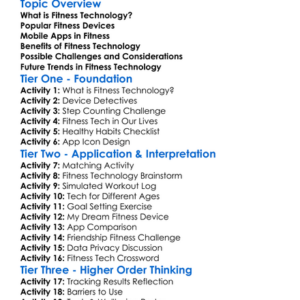 Fitness Technology Use Worksheet Activity Booklet
