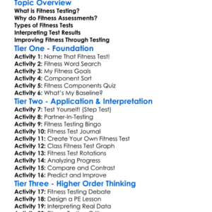 Fitness Testing And Assessment Worksheet Activity Booklet