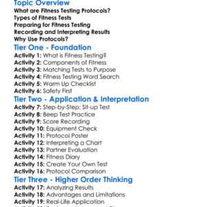 Fitness Testing Protocols Worksheet Activity Booklet