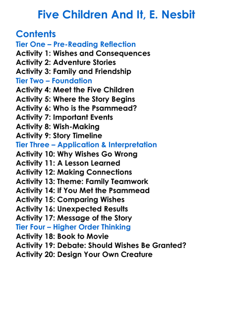Five Children And It E Nesbit Worksheet Activity Booklet