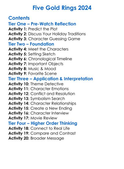 Five Gold Rings 2024 Worksheet Activity Booklet