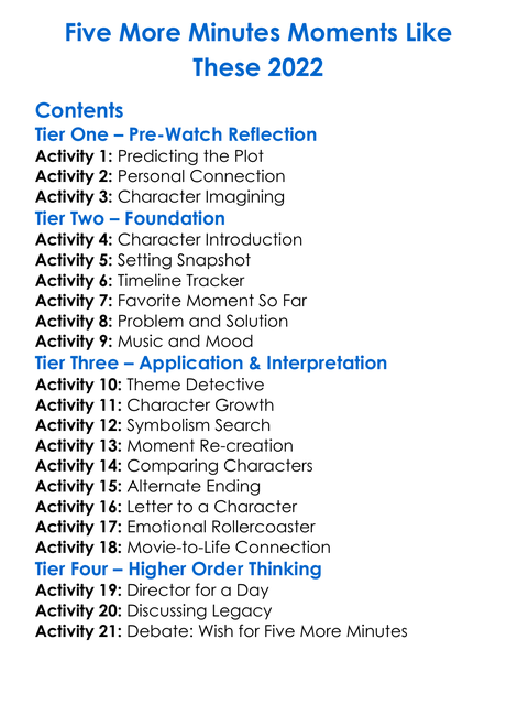 Five More Minutes Moments Like These 2022 Worksheet Activity Booklet