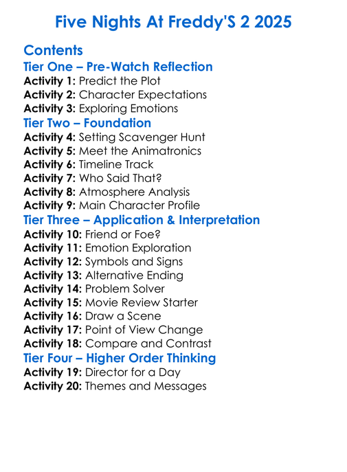 Five Nights At Freddys 2 2025 Worksheet Activity Booklet