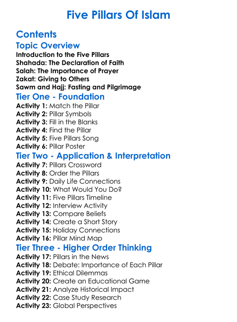 Five Pillars Of Islam Worksheet Activity Booklet