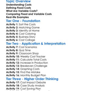 Fixed And Variable Costs Worksheet Activity Booklet