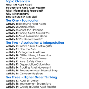 Fixed Asset Register Worksheet Activity Booklet