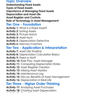 Fixed Assets And Their Management Worksheet Activity Booklet