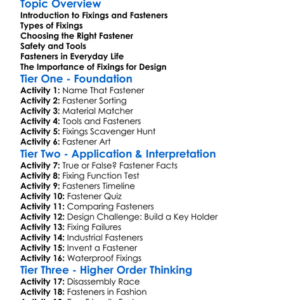 Fixings And Fasteners Worksheet Activity Booklet