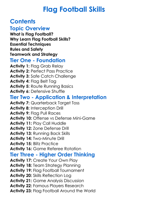 Flag Football Skills Worksheet Activity Booklet
