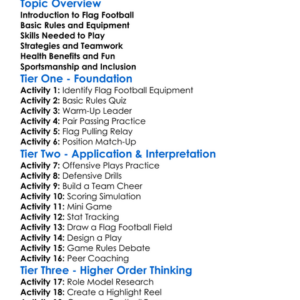 Flag Football Worksheet Activity Booklet