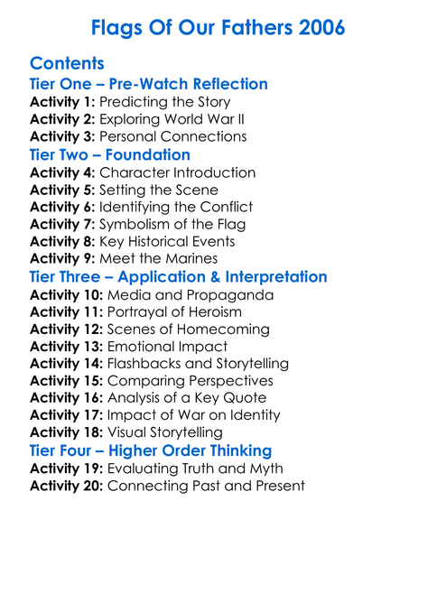 Flags Of Our Fathers 2006 Worksheet Activity Booklet