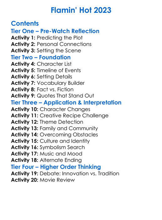 Flamin Hot 2023 Worksheet Activity Booklet