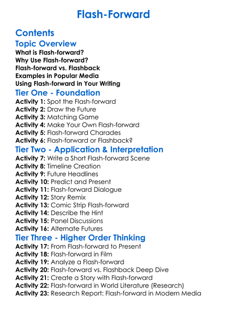 Flash-Forward Worksheet Activity Booklet