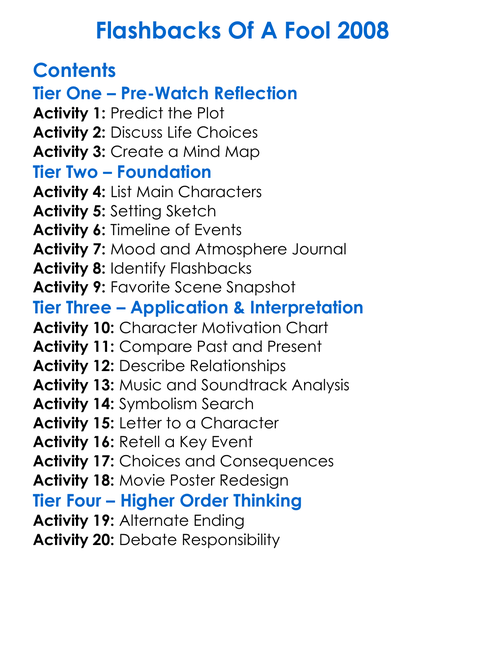 Flashbacks Of A Fool 2008 Worksheet Activity Booklet