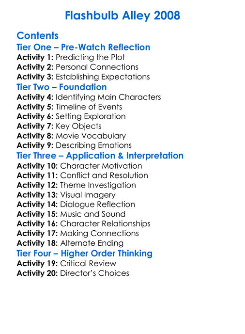 Flashbulb Alley 2008 Worksheet Activity Booklet