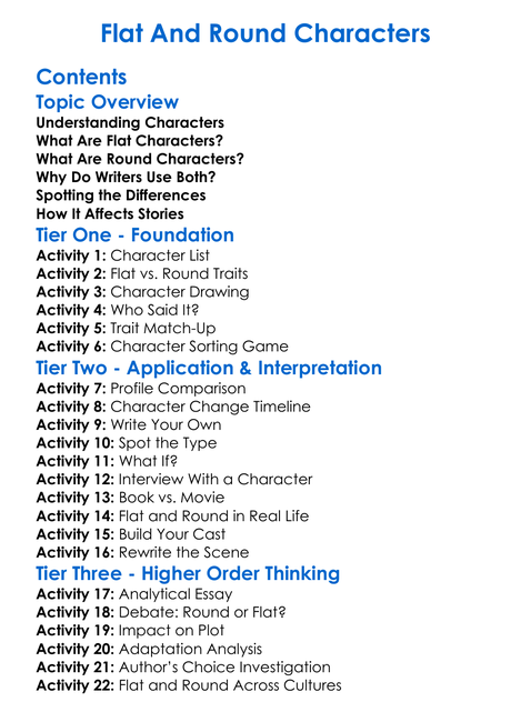 Flat And Round Characters Worksheet Activity Booklet