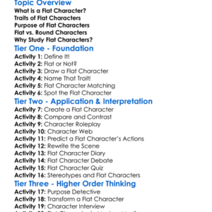 Flat Character Worksheet Activity Booklet