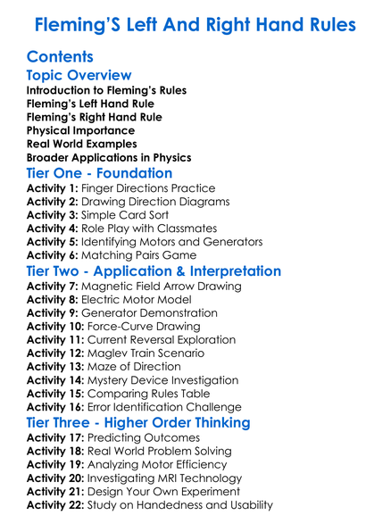 Flemings Left And Right Hand Rules Worksheet Activity Booklet