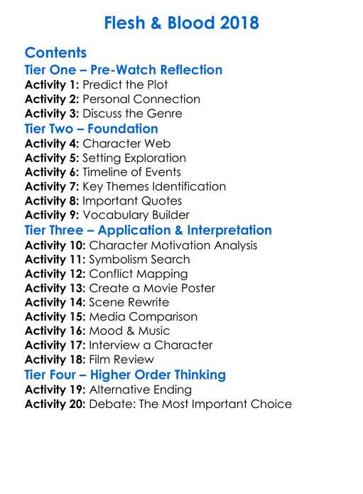 Flesh Blood 2018 Worksheet Activity Booklet