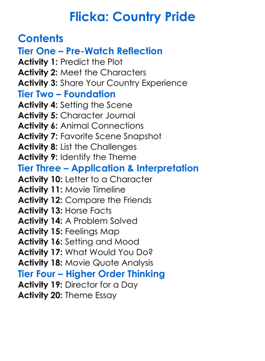 Flicka Country Pride Worksheet Activity Booklet