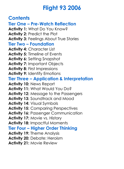 Flight 93 2006 Worksheet Activity Booklet