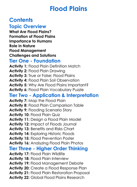 Flood Plains Worksheet Activity Booklet