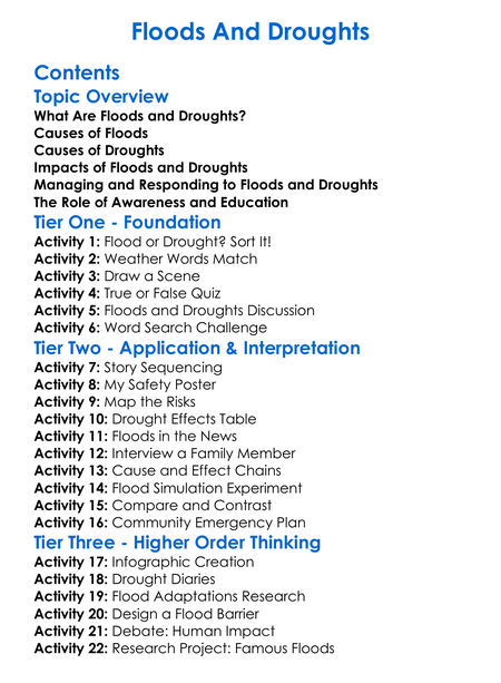 Floods And Droughts Worksheet Activity Booklet