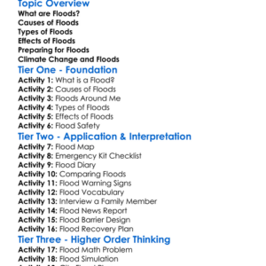 Floods Worksheet Activity Booklet