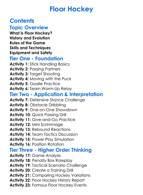 Floor Hockey Worksheet Activity Booklet
