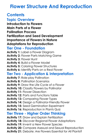 Flower Structure And Reproduction Worksheet Activity Booklet