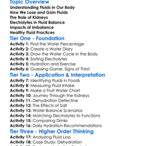 Fluid Balance In The Body Worksheet Activity Booklet