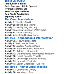 Fluid Dynamics And Hydraulics Worksheet Activity Booklet