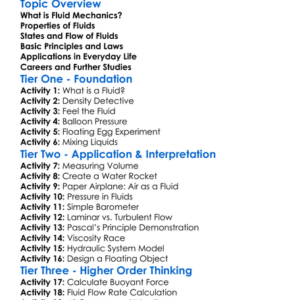 Fluid Mechanics Basics Worksheet Activity Booklet