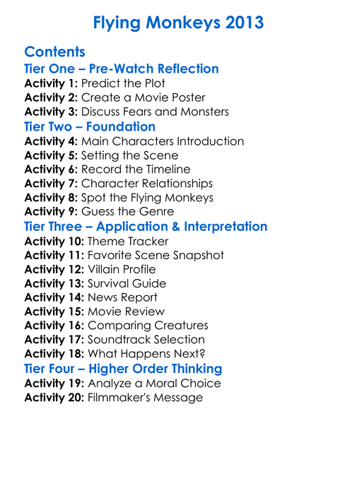 Flying Monkeys 2013 Worksheet Activity Booklet