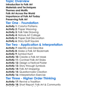 Folk Art Worksheet Activity Booklet