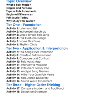 Folk Music And Instruments Worksheet Activity Booklet