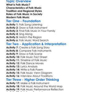 Folk Music Worksheet Activity Booklet