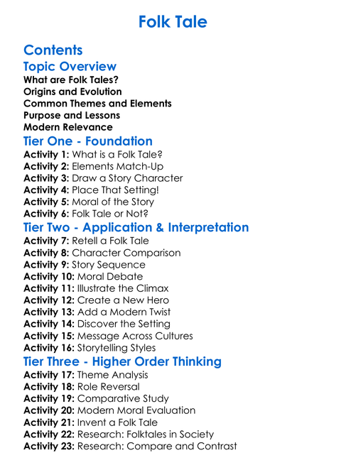 Folk Tale Worksheet Activity Booklet