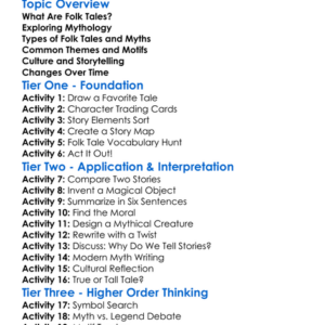 Folk Tales And Mythology Worksheet Activity Booklet