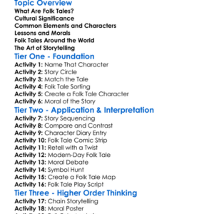 Folk Tales Worksheet Activity Booklet
