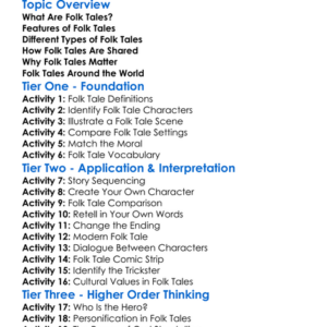 Folk Tales Worksheet Activity Booklet