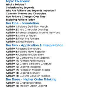 Folklore And Legends Worksheet Activity Booklet