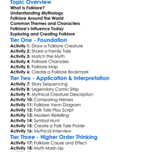 Folklore And Mythology Worksheet Activity Booklet