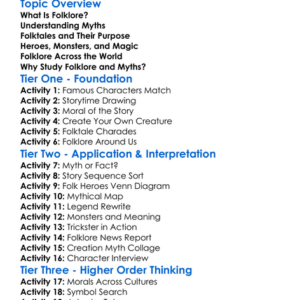 Folklore And Myths Worksheet Activity Booklet